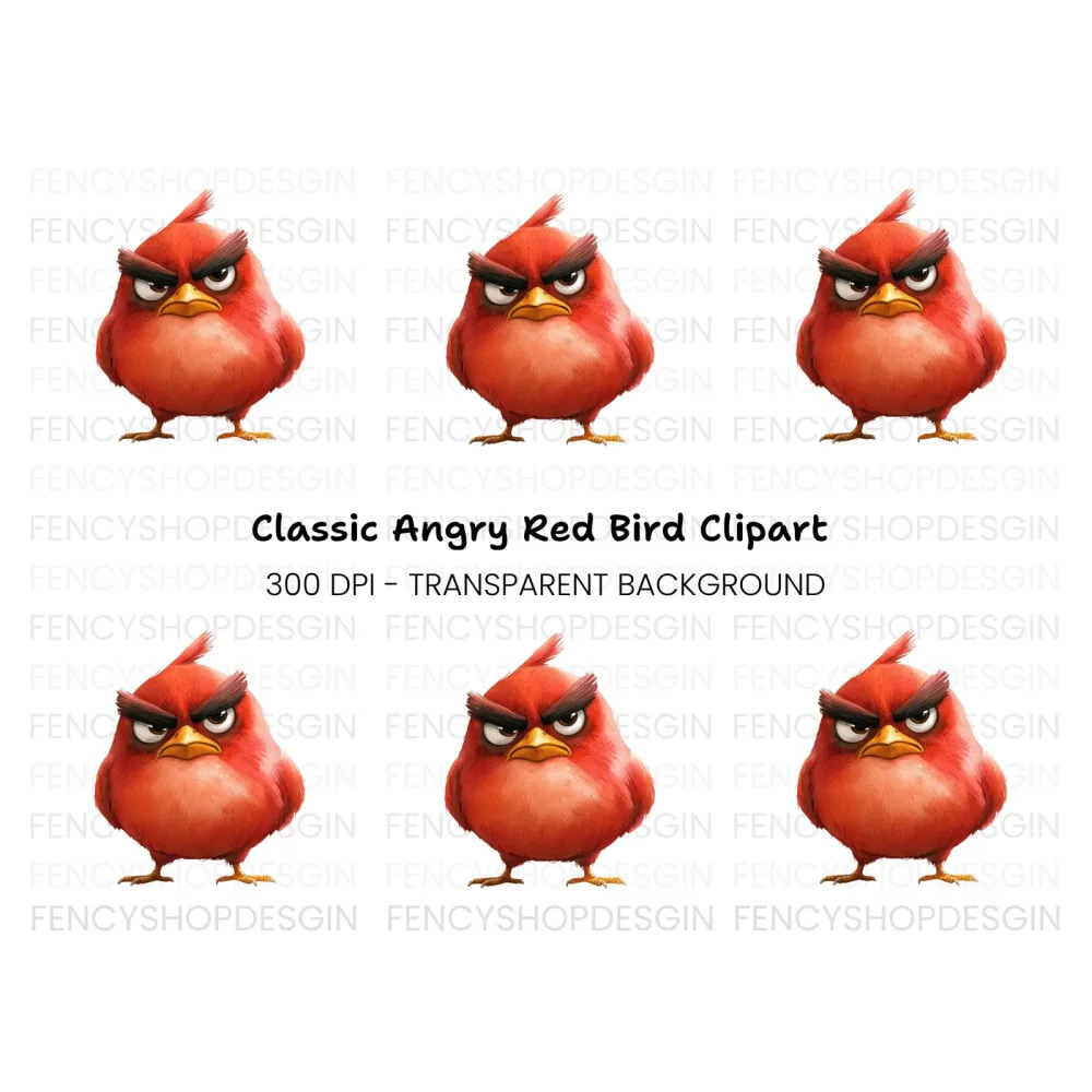Furious Red Bird Cartoon Clipart Bundle