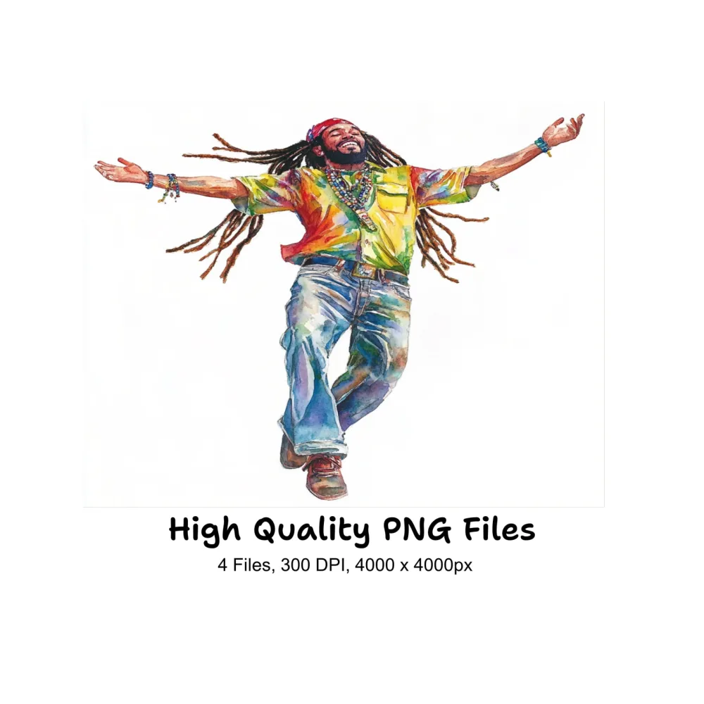 Joyful Rasta Man Dancing Clipart Bundle