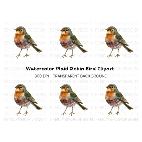Festive Plaid Robin Bird Clipart Bundle