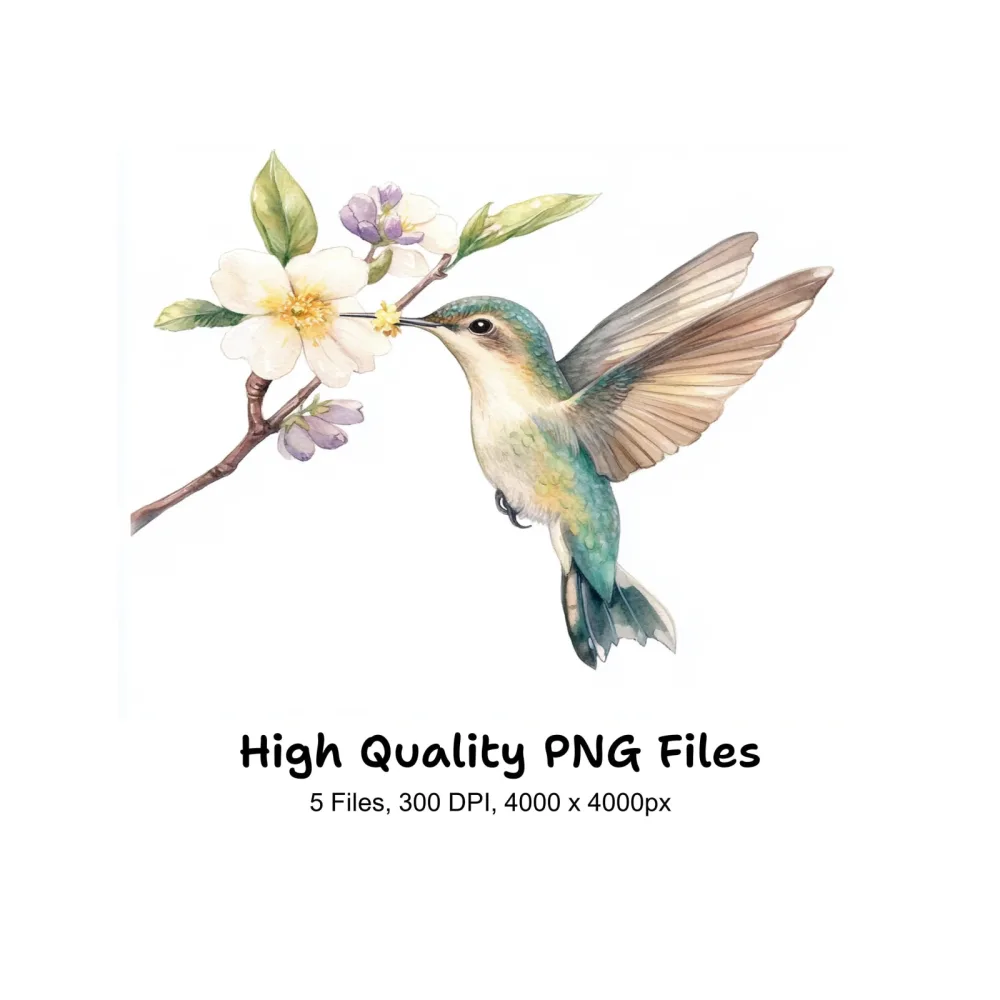 Hummingbird and Blossom Clipart Bundle