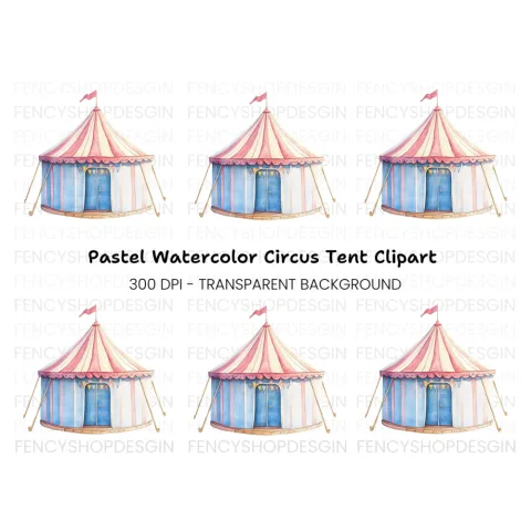 Blue and Pink Circus Tent Clipart Bundle