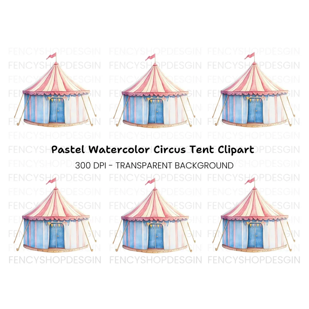 Blue and Pink Circus Tent Clipart Bundle