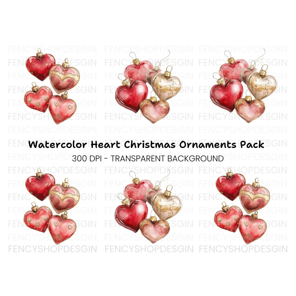Assorted Heart Ornaments Clipart Bundle