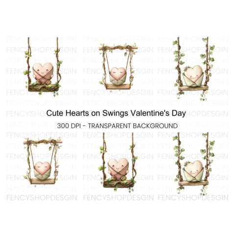 Cute Heart Swings Clipart Bundle