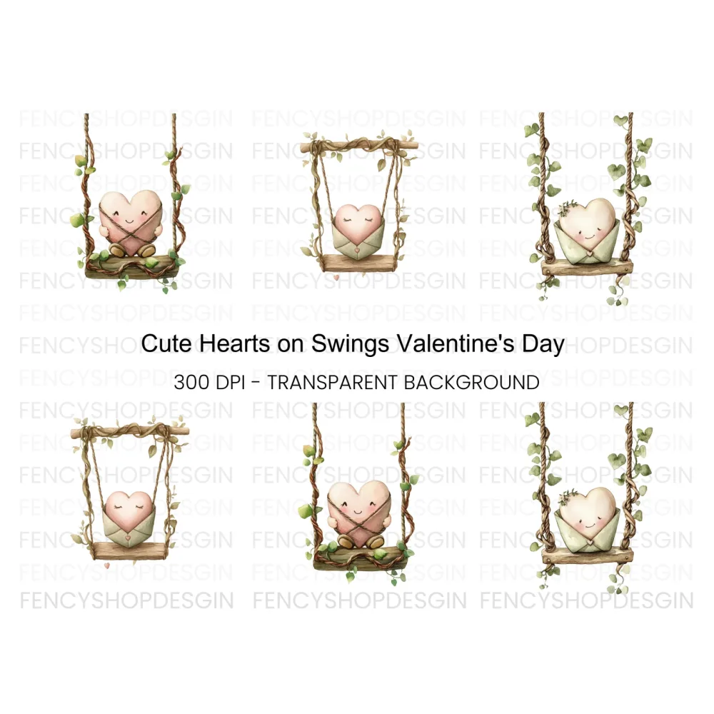 Cute Heart Swings Clipart Bundle