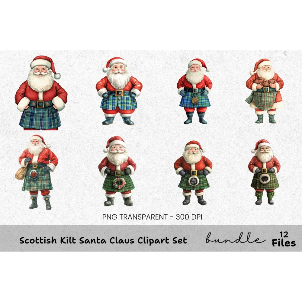 Scottish Kilt Santa Claus Clipart Bundle