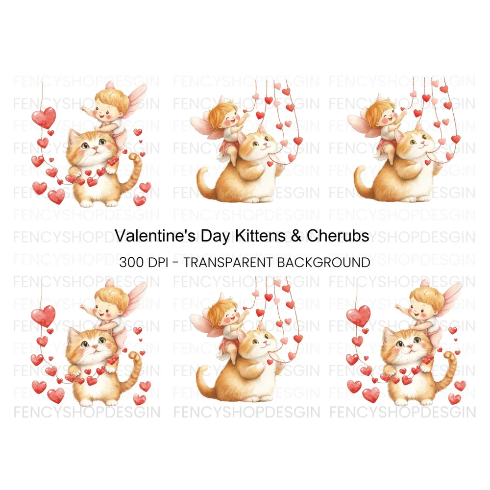 Cute Cupid Cats Valentine's Day Clipart Bundle