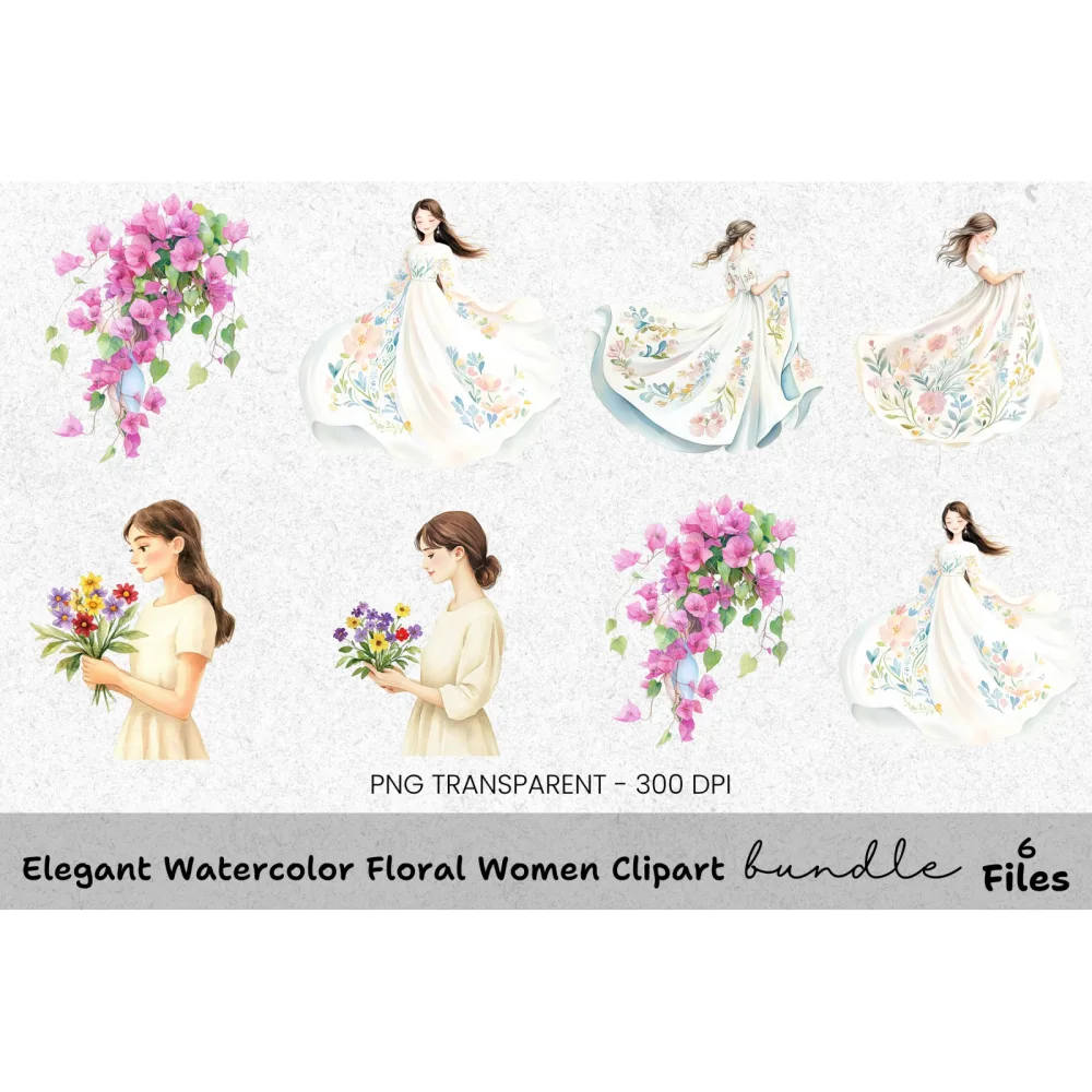 Elegant Floral Women Clipart Bundle