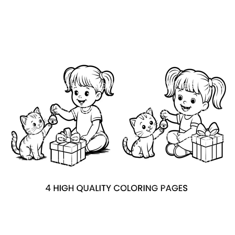 Christmas Gift: Girl and Kitten Coloring Books