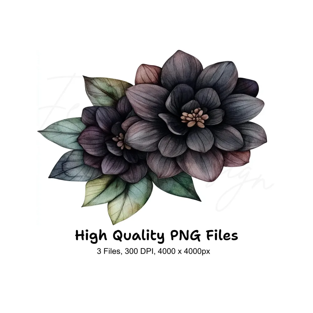 Dark Floral Clipart Bundle