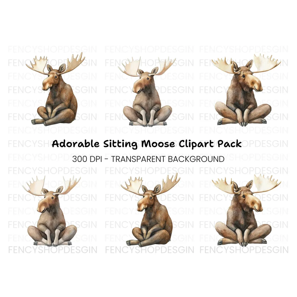 Cute Moose Sitting Clipart Bundle