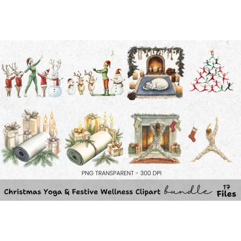 Christmas Yoga Meditation Clipart Bundle