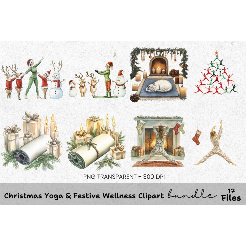 Christmas Yoga Meditation Clipart Bundle