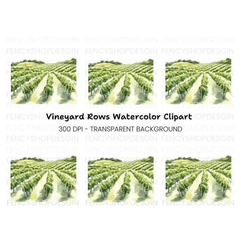 Green Vineyard Rows Clipart Bundle