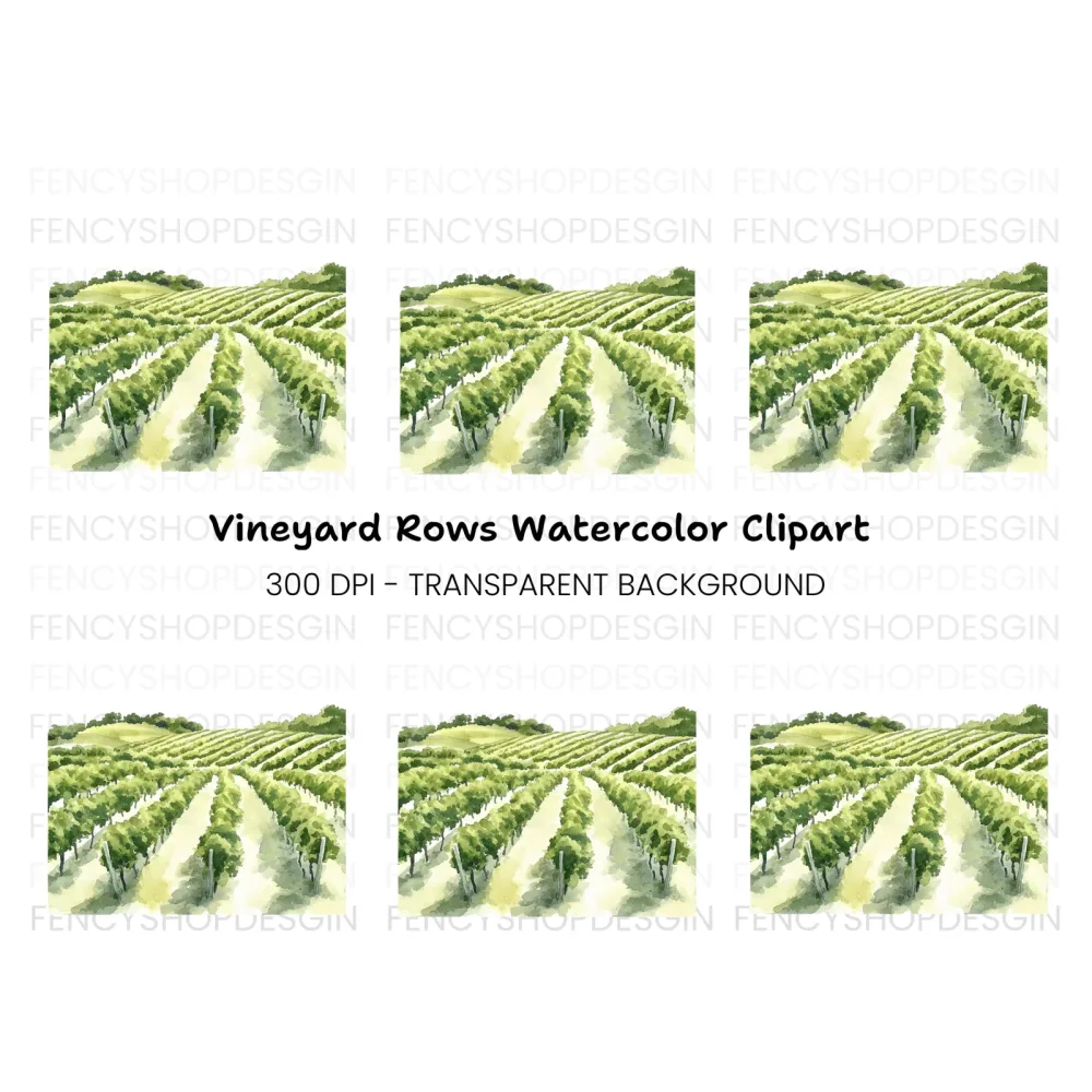 Green Vineyard Rows Clipart Bundle