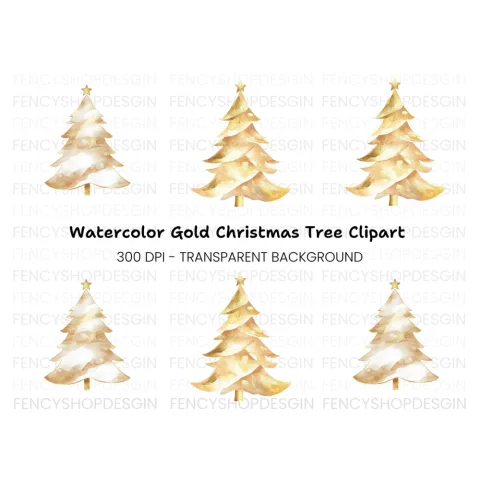 Sparkling Gold Christmas Tree Clipart Bundle