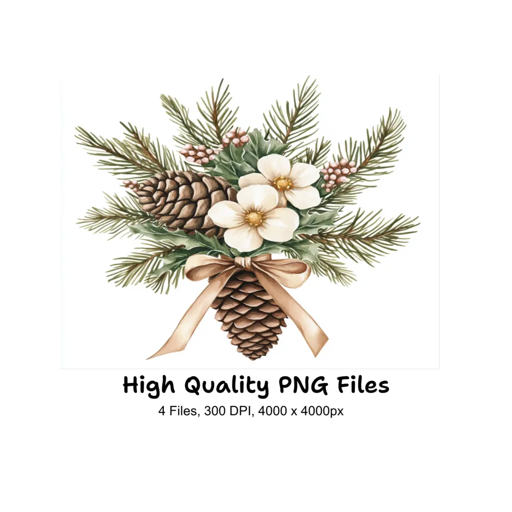 Christmas Pine Cone Flower Clipart Bundle