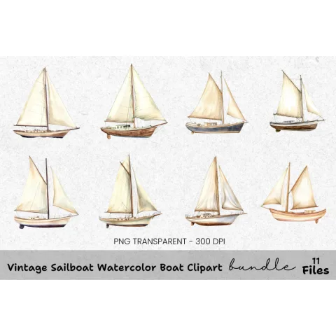 Vintage Sailboat Clipart Bundle