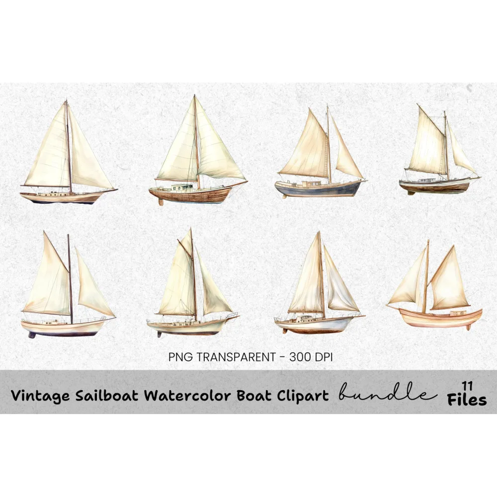 Vintage Sailboat Clipart Bundle