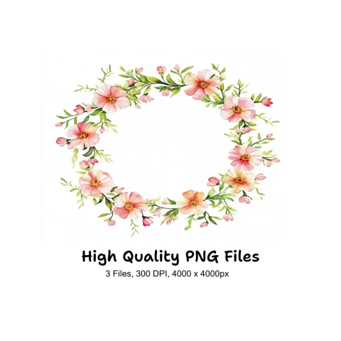 Pink Floral Wreaths Clipart Bundle
