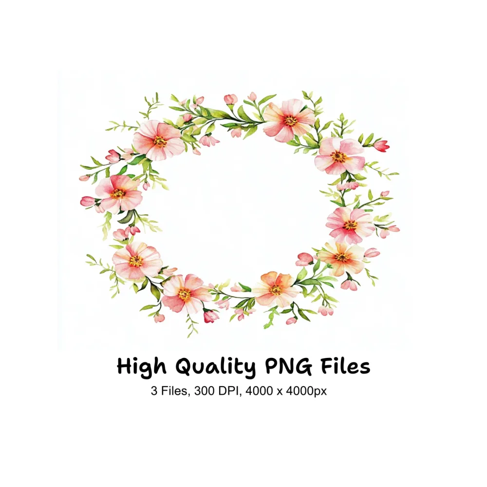 Pink Floral Wreaths Clipart Bundle