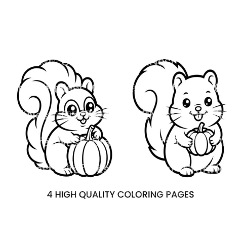 Charming Squirrel Pumpkin Coloring Books