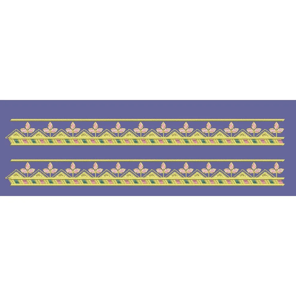 Geometric Leaf Pink and Gold Trim Embroidery Design