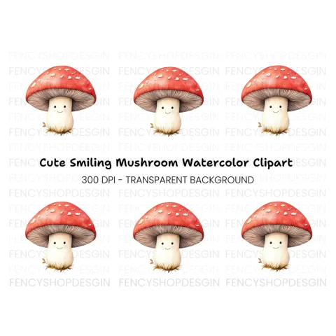 Cute Kawaii Mushroom Clipart Bundle