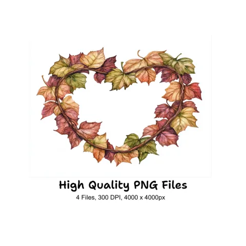Autumn Maple Leaf Heart Wreath Clipart Bundle