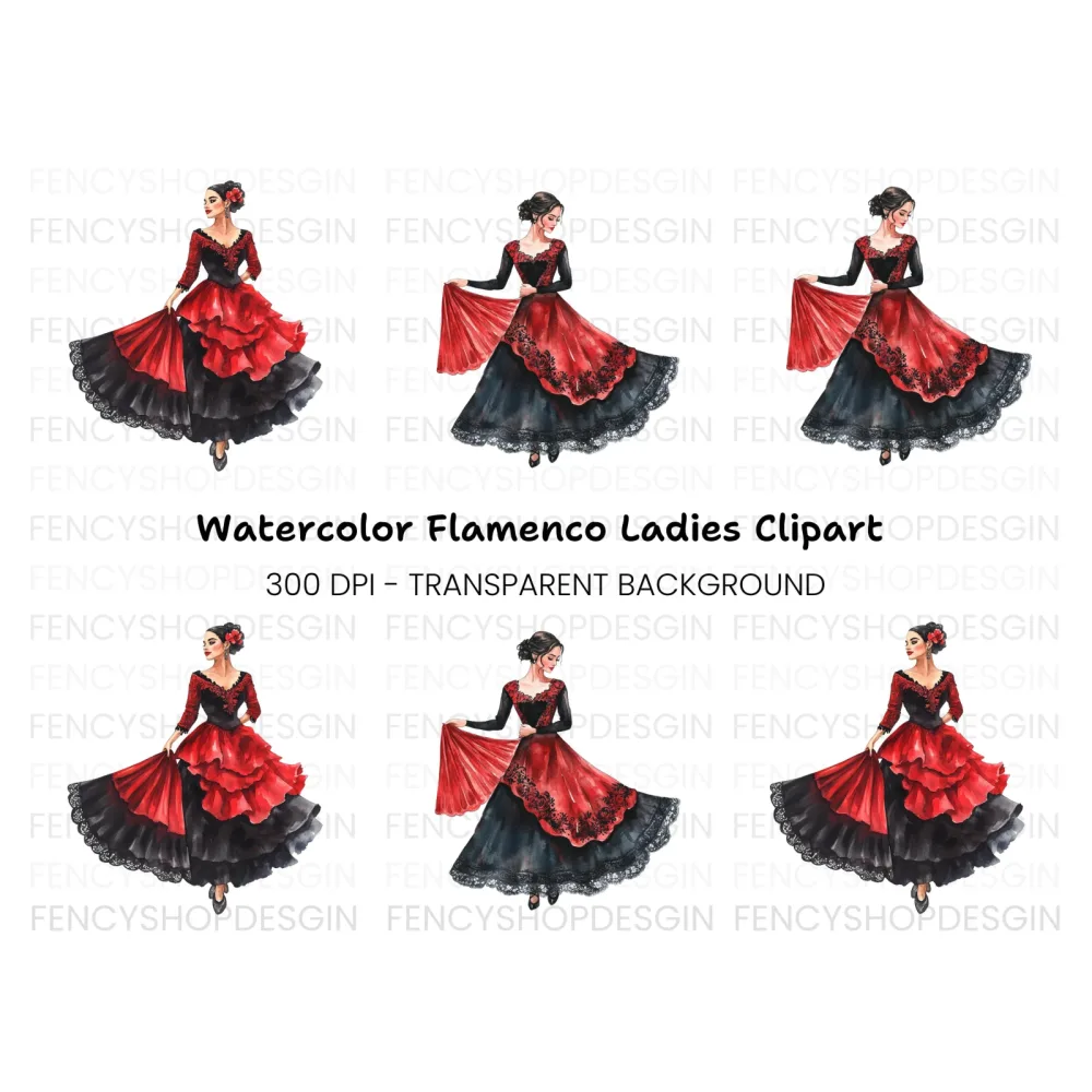 Elegant Flamenco Dancers Clipart Bundle