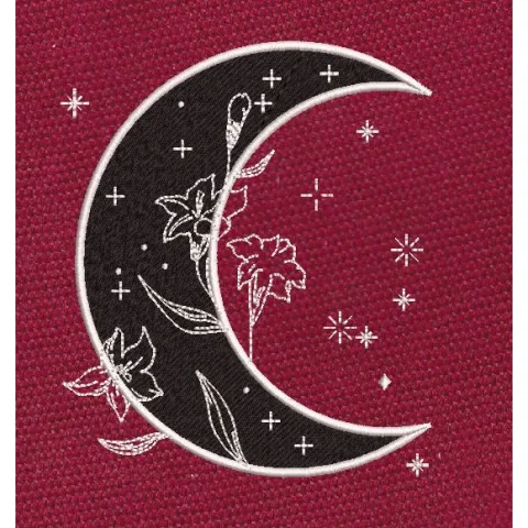 Floral Moon Black & White Embroidery Design