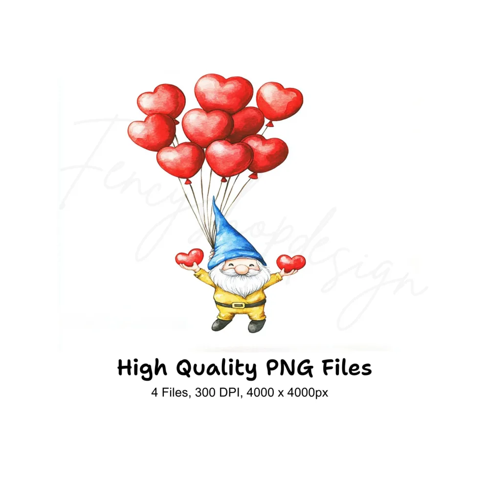 Valentine Gnomes with Heart Balloons Clipart Bundle