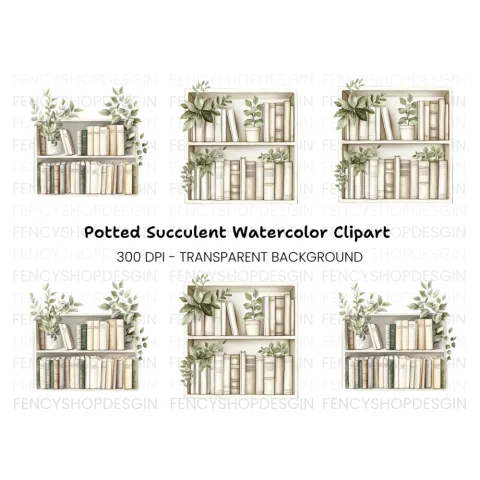 Bookshelf with Greenery Clipart Bundle