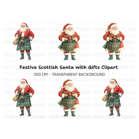 Scottish Santa Claus Clipart Bundle