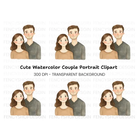 Charming Young Couple Portrait Clipart Bundle