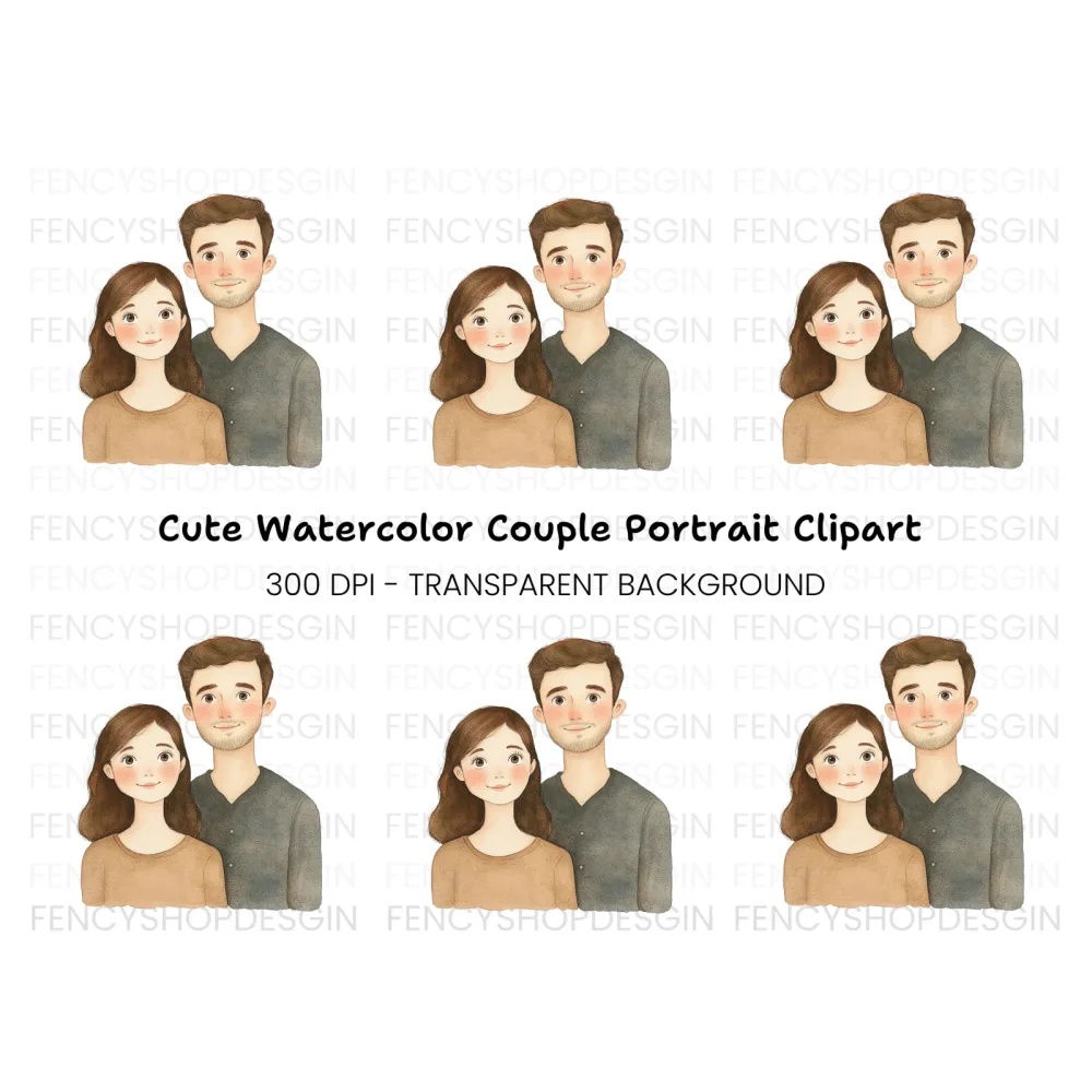 Charming Young Couple Portrait Clipart Bundle