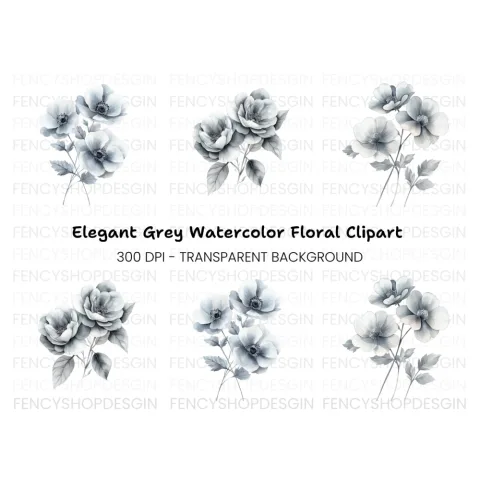Monochromatic Floral Clipart Bundle