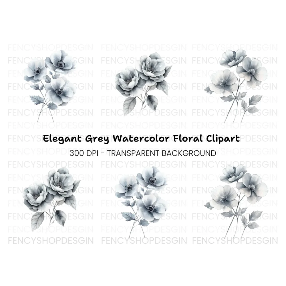 Monochromatic Floral Clipart Bundle