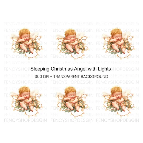 Sleeping Baby Angel with Fairy Lights Clipart Bundle