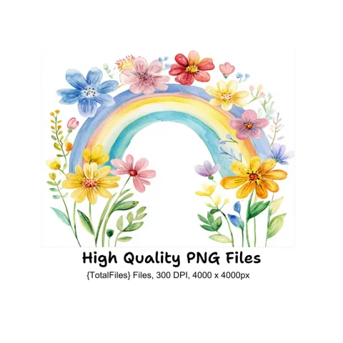 Rainbow and Floral Clipart Bundle
