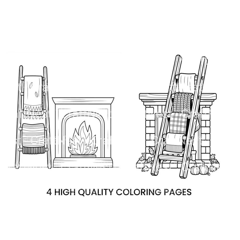 Autumn Fireplace with Blanket Ladder Coloring Books