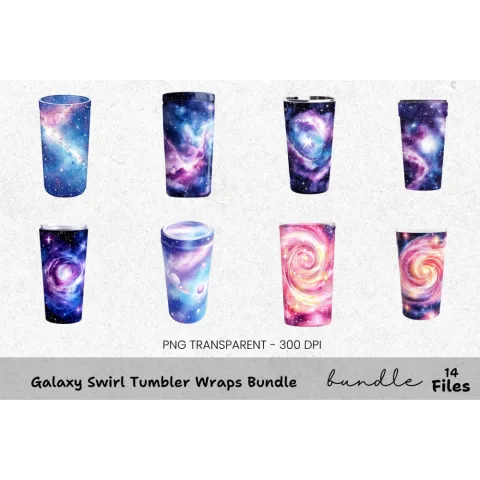Galaxy Swirl Tumbler Clipart Bundle