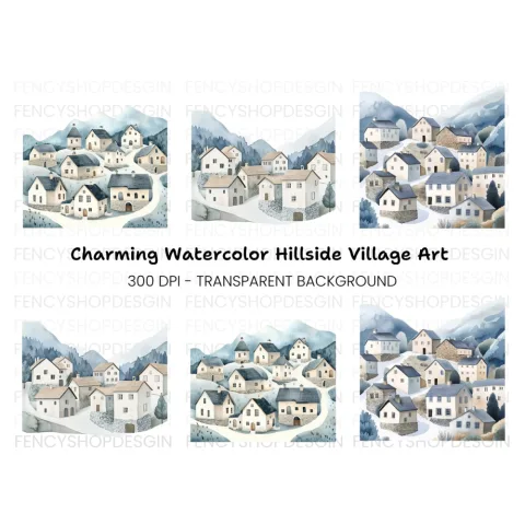 Winter Mountain Village Clipart Bundle