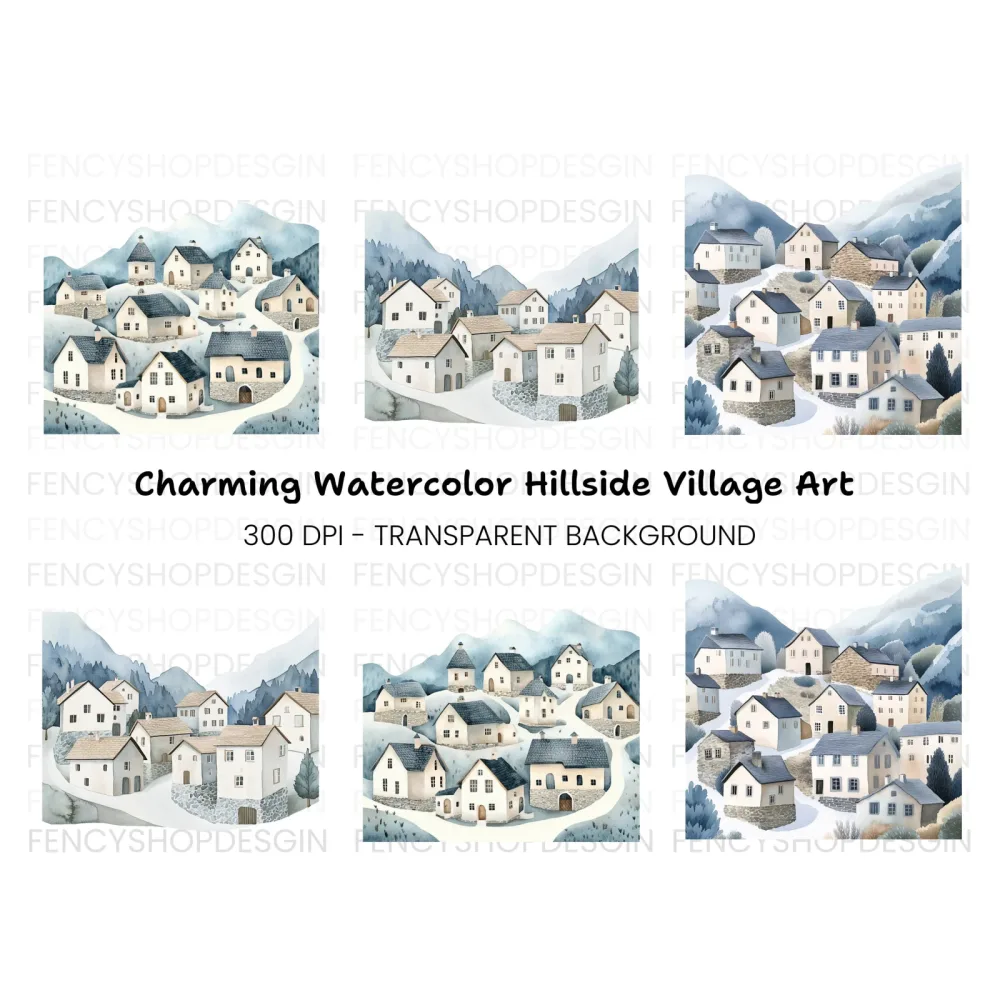 Winter Mountain Village Clipart Bundle