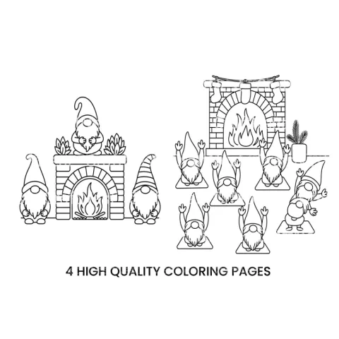 Christmas Gnomes Yoga by Fireplace Coloring Books