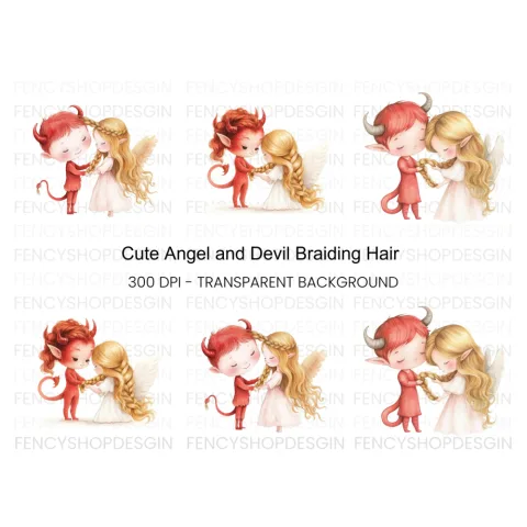 Cute Angel and Devil Braiding Hair Clipart Bundle