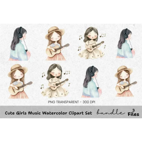 Cute Girls Music Clipart Bundle