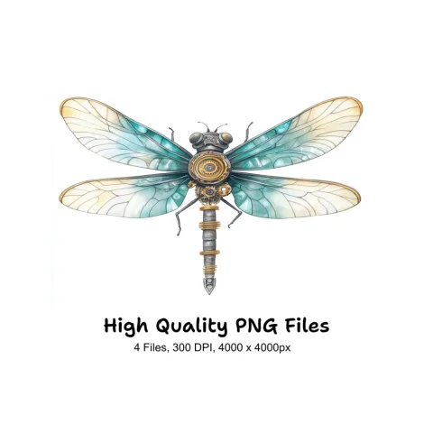 Teal Steampunk Dragonfly Clipart Bundle