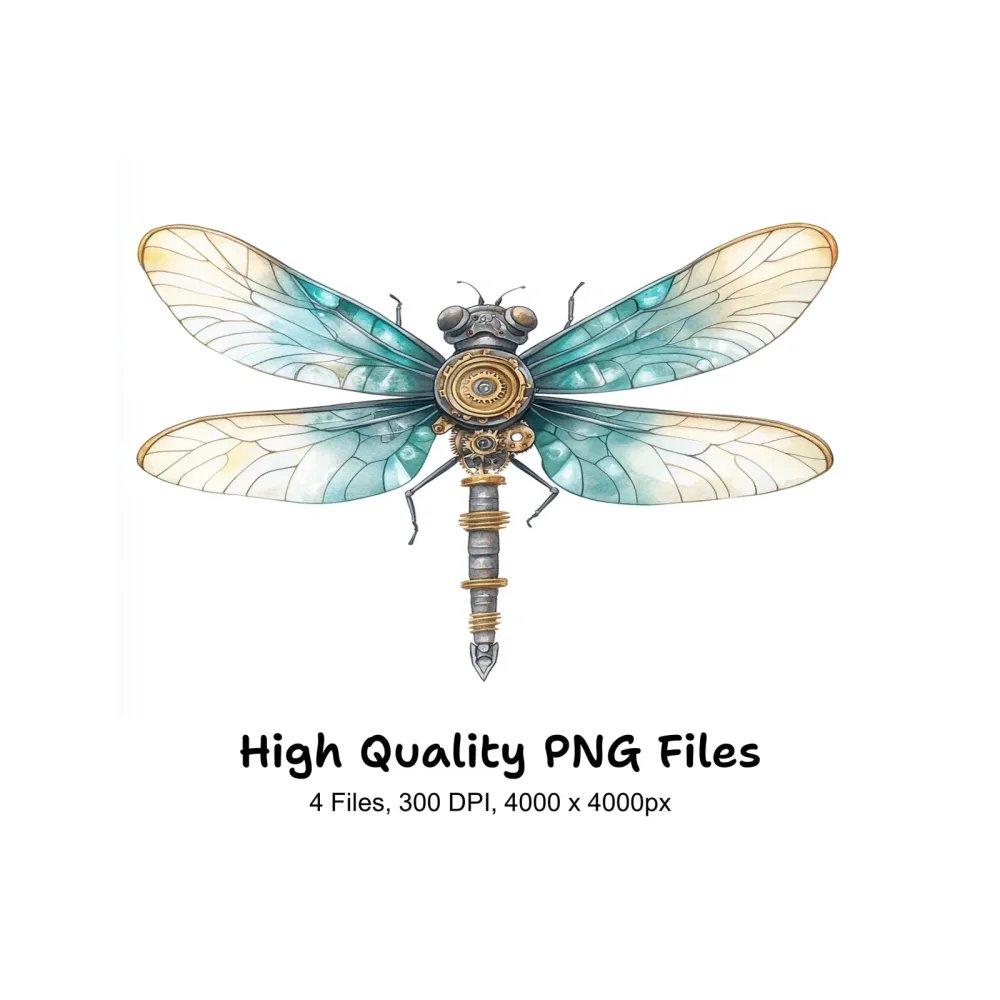 Teal Steampunk Dragonfly Clipart Bundle