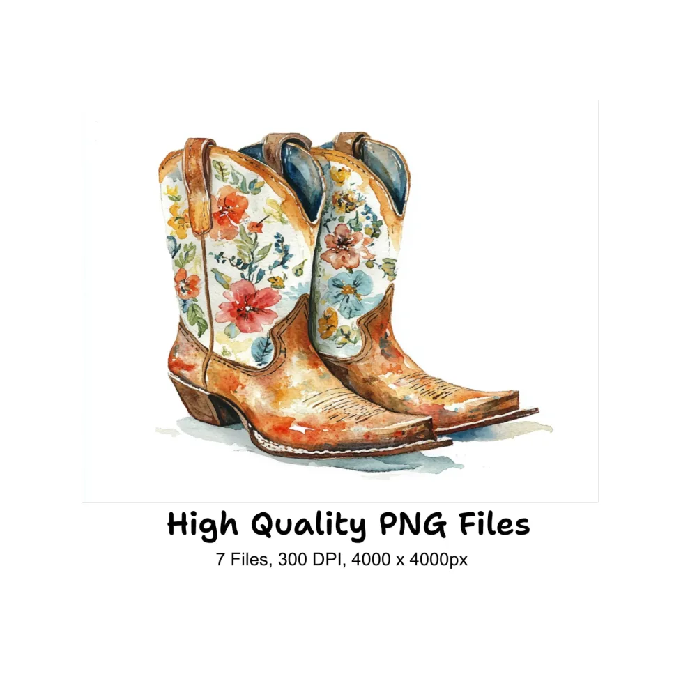 Floral Cowboy Boots Clipart Bundle